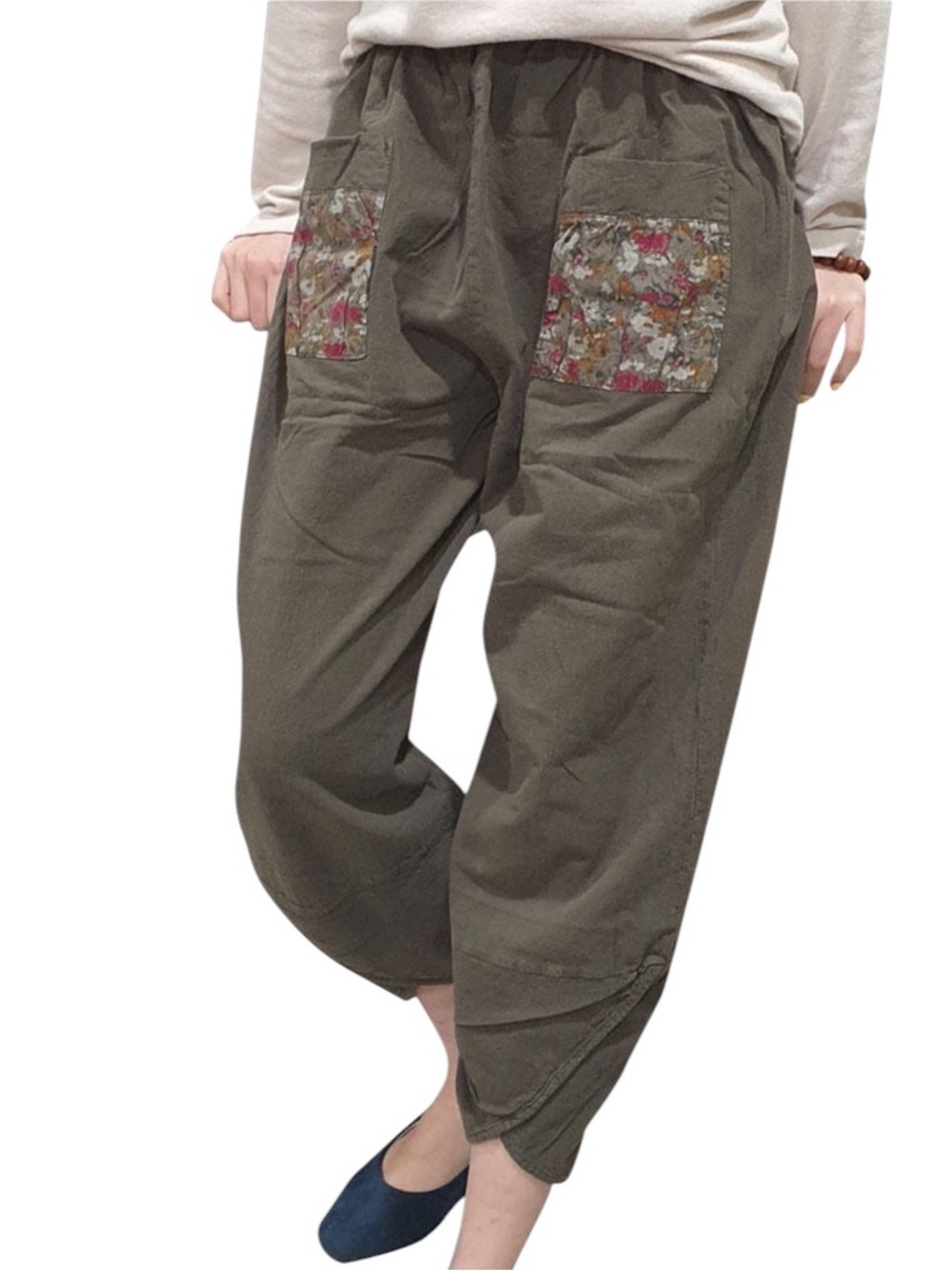 Womens Harem Style Pants Floral Pockets Boho Hippie Lagenlook Cottage Granola